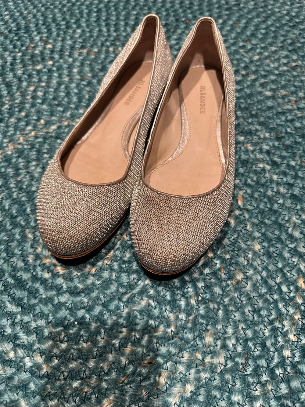Jil Sander Silver Knit Round-Toe Ballet Flats